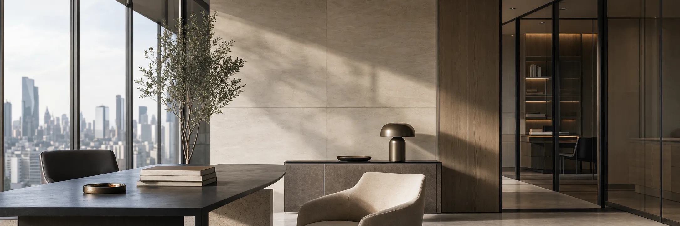 Contemporary accounting office meeting space prepared for a client consultation