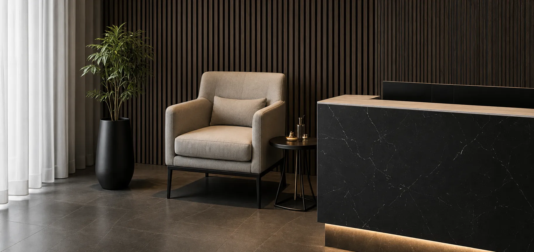 Private client consultation area beside the MaGrath Accountants reception desk
